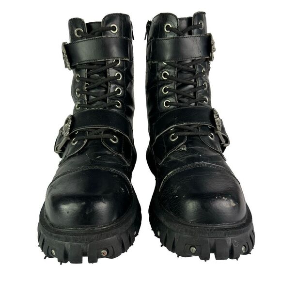 Tuk Anarchic Vintage Y2K Skull Chunky Platform Combat Boots Cybergoth Goth Sz 10 - Picture 6 of 12